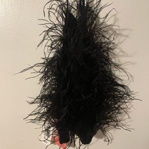 Cult Gaia, black, XS super sexy ostrich feather backless Joey top